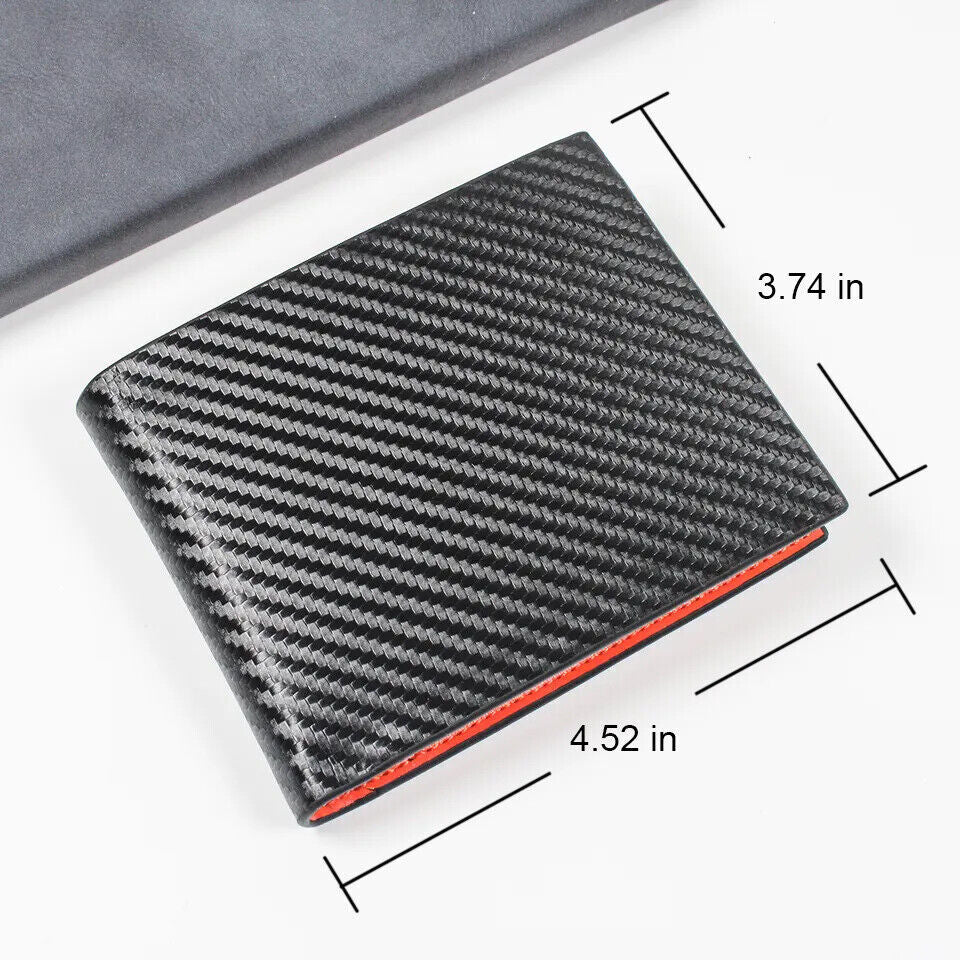 Men'S Carbon Fiber Leather Wallet RFID Blocking Slim Bifold Credit Card Holder