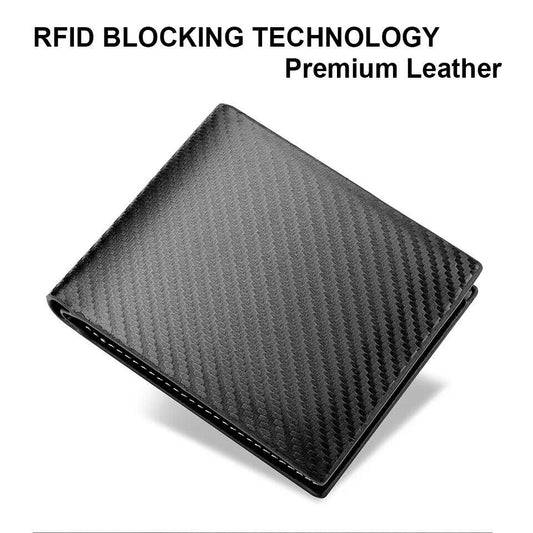 Men'S Carbon Fiber Leather Wallet RFID Blocking Slim Bifold Credit Card Holder