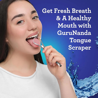 Gurunanda Tongue Scraper & Cleaner, Fights Bad Breath, Stainless Steel, 2 Pack