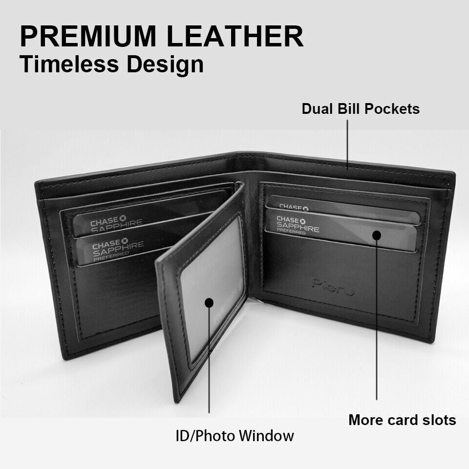 Men'S Carbon Fiber Leather Wallet RFID Blocking Slim Bifold Credit Card Holder