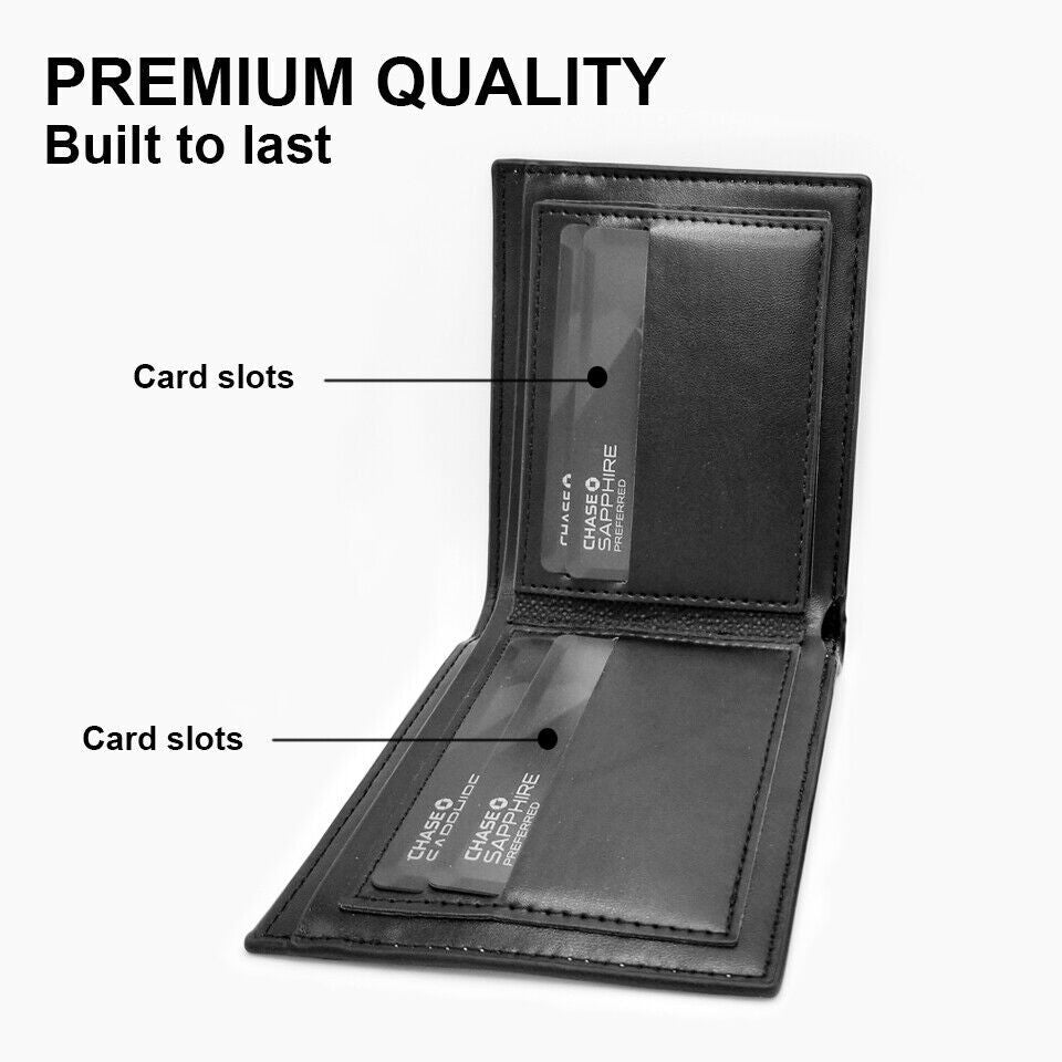 Men'S Carbon Fiber Leather Wallet RFID Blocking Slim Bifold Credit Card Holder